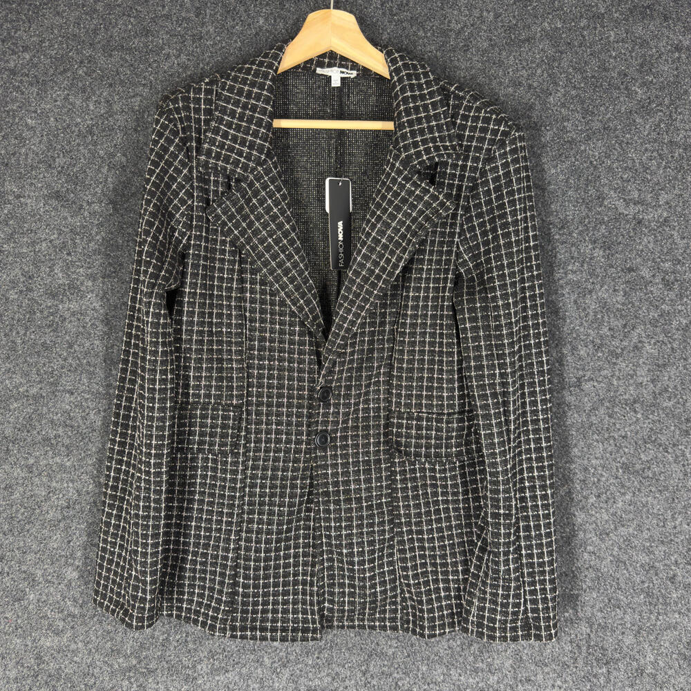 New Fashion Nova Blazer Women XS Black Plaid Button Up Collared Long Sleeve